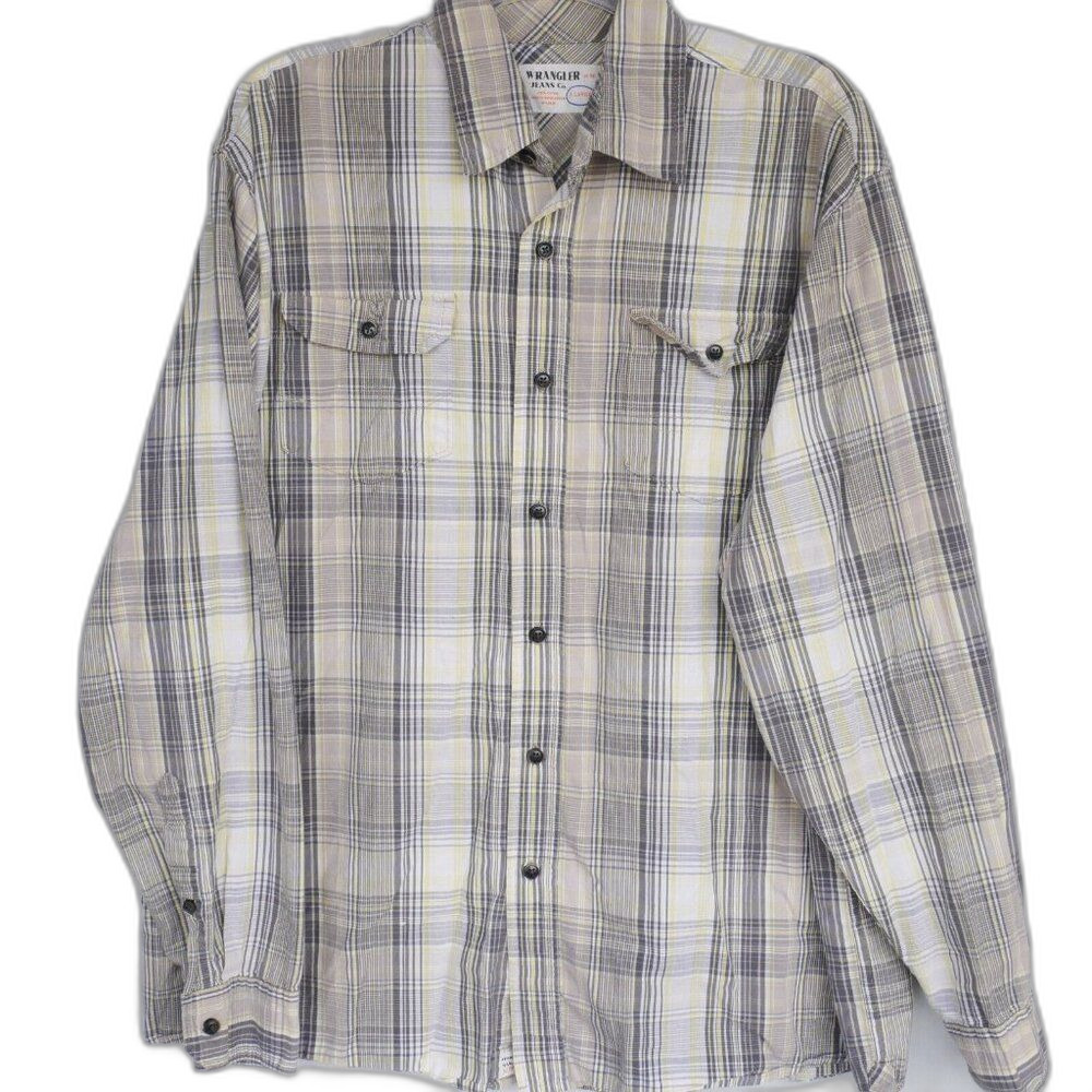Wrangler Jeans Co. Men’s Size XL Shirt Plaid Gray White Yellow Button Vintage